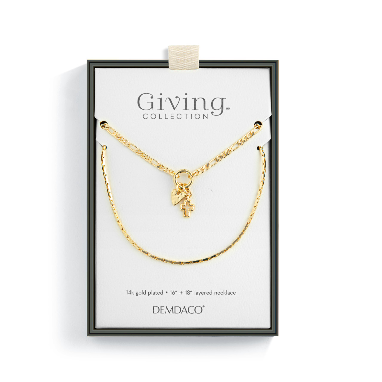 Heart + Cross Gold Charm Layered Necklace - 16in thumbnail