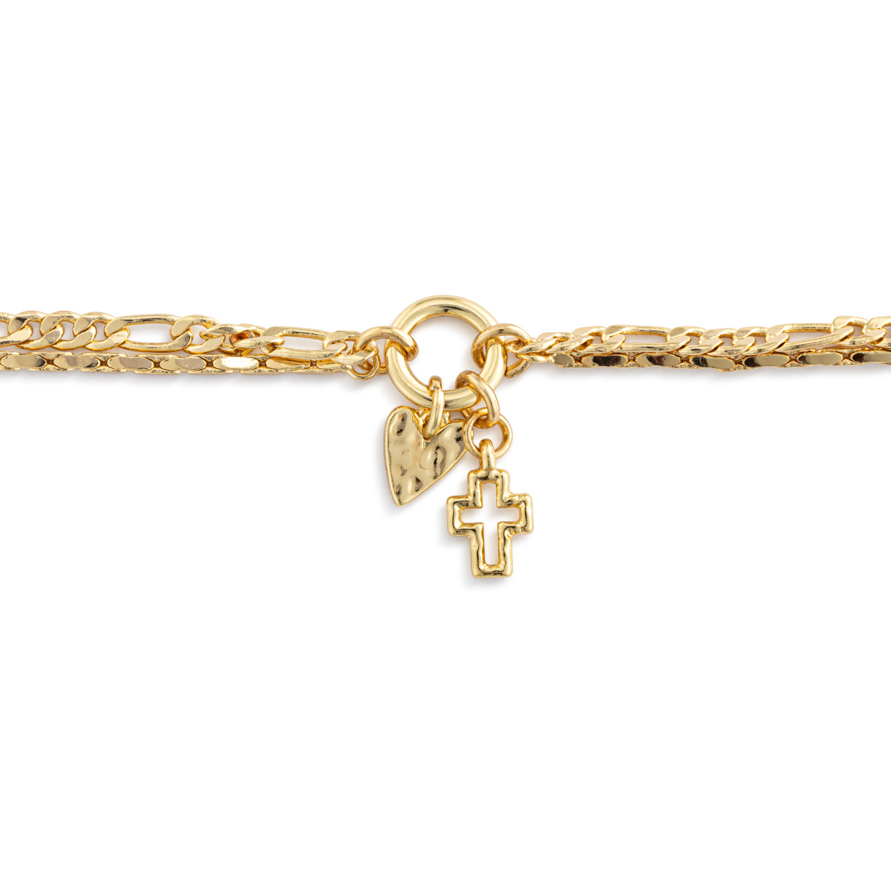 Heart + Cross Gold Charm Layered Bracelet - 6.5in thumbnail