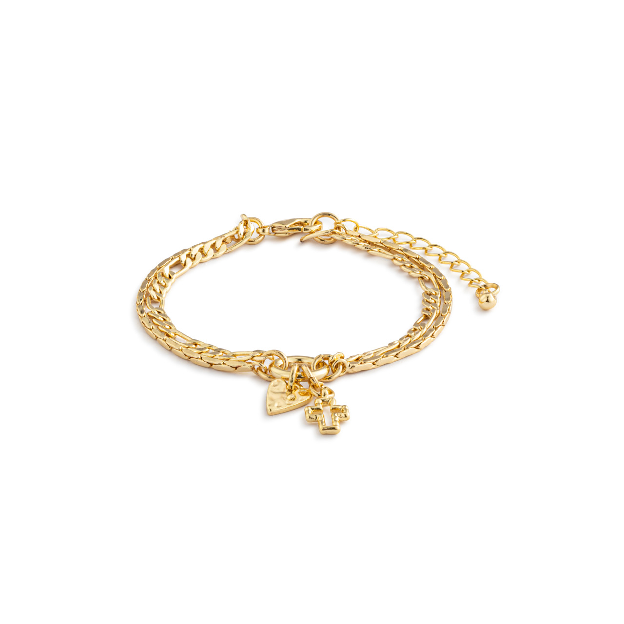 Heart + Cross Gold Charm Layered Bracelet - 6.5in thumbnail