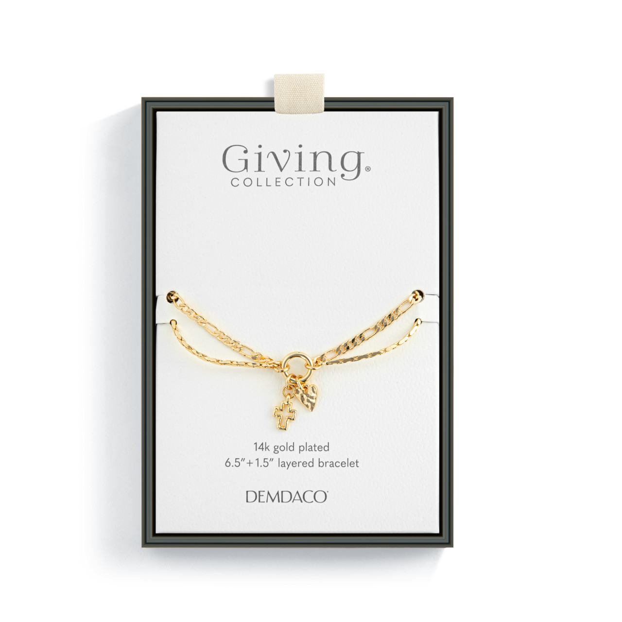 Heart + Cross Gold Charm Layered Bracelet - 6.5in thumbnail