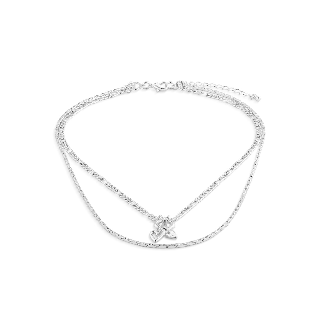 Heart + Cross Silver Charm Layered Necklace - 16in thumbnail