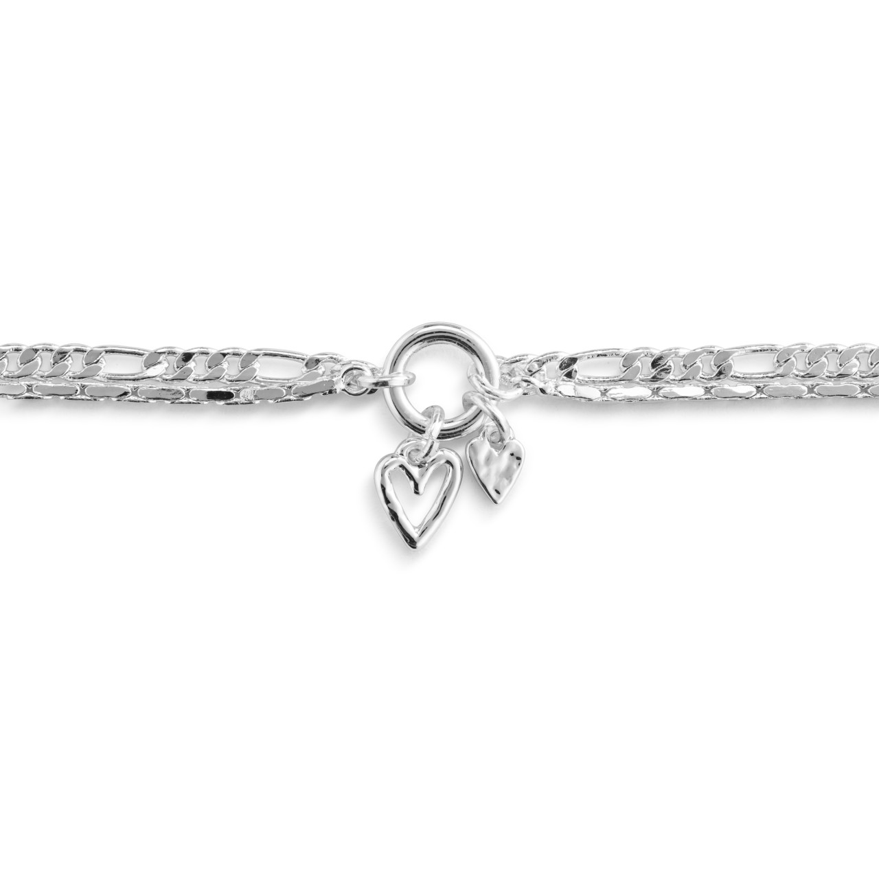 Double Heart Silver Charm Layered Bracelet 6.5in thumbnail