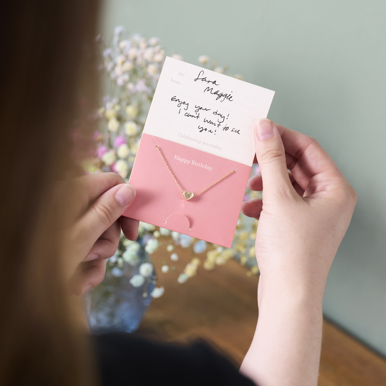 Happy Birthday Floral Card & Gold Necklace-16in thumbnail