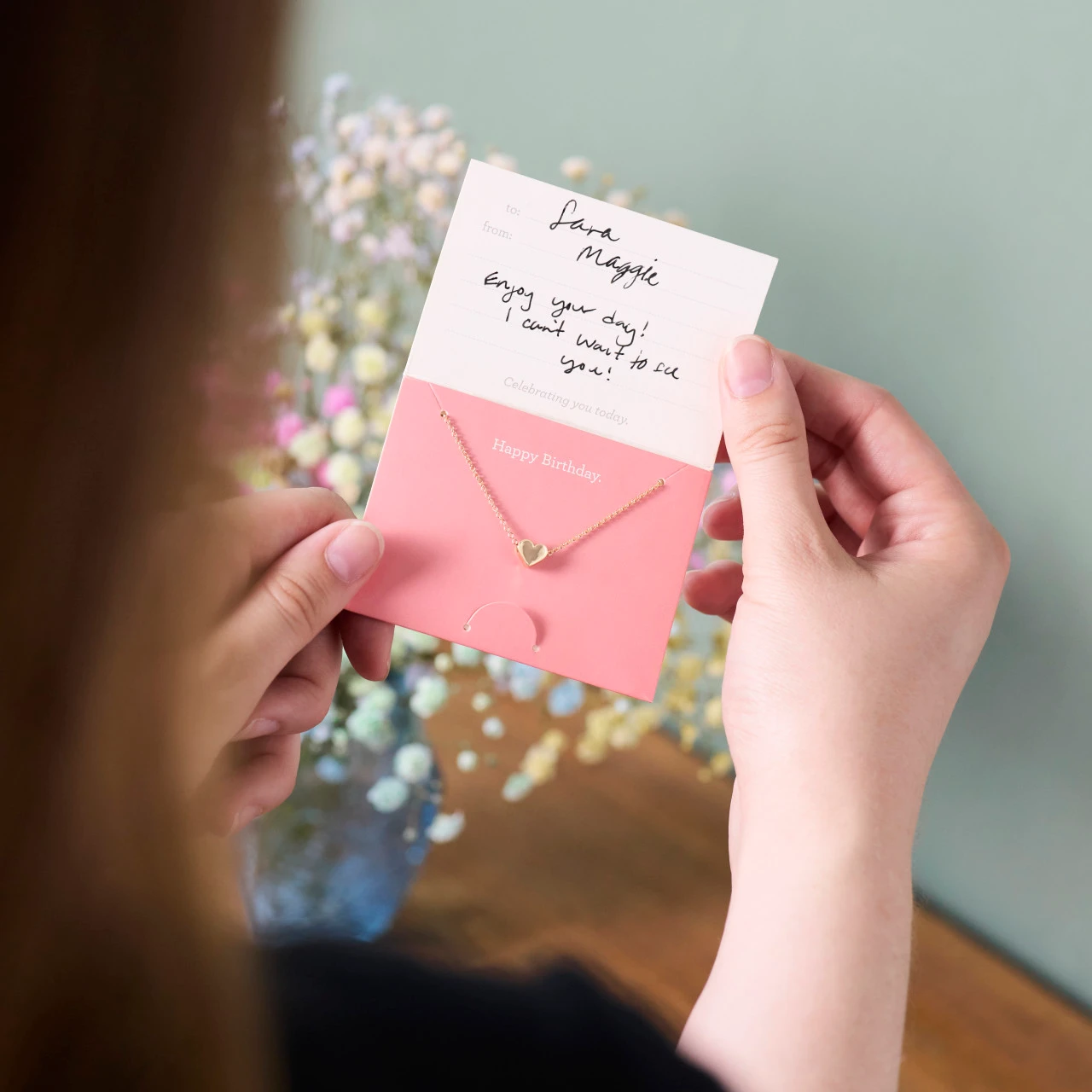 Happy Birthday Floral Card & Gold Necklace-16in thumbnail