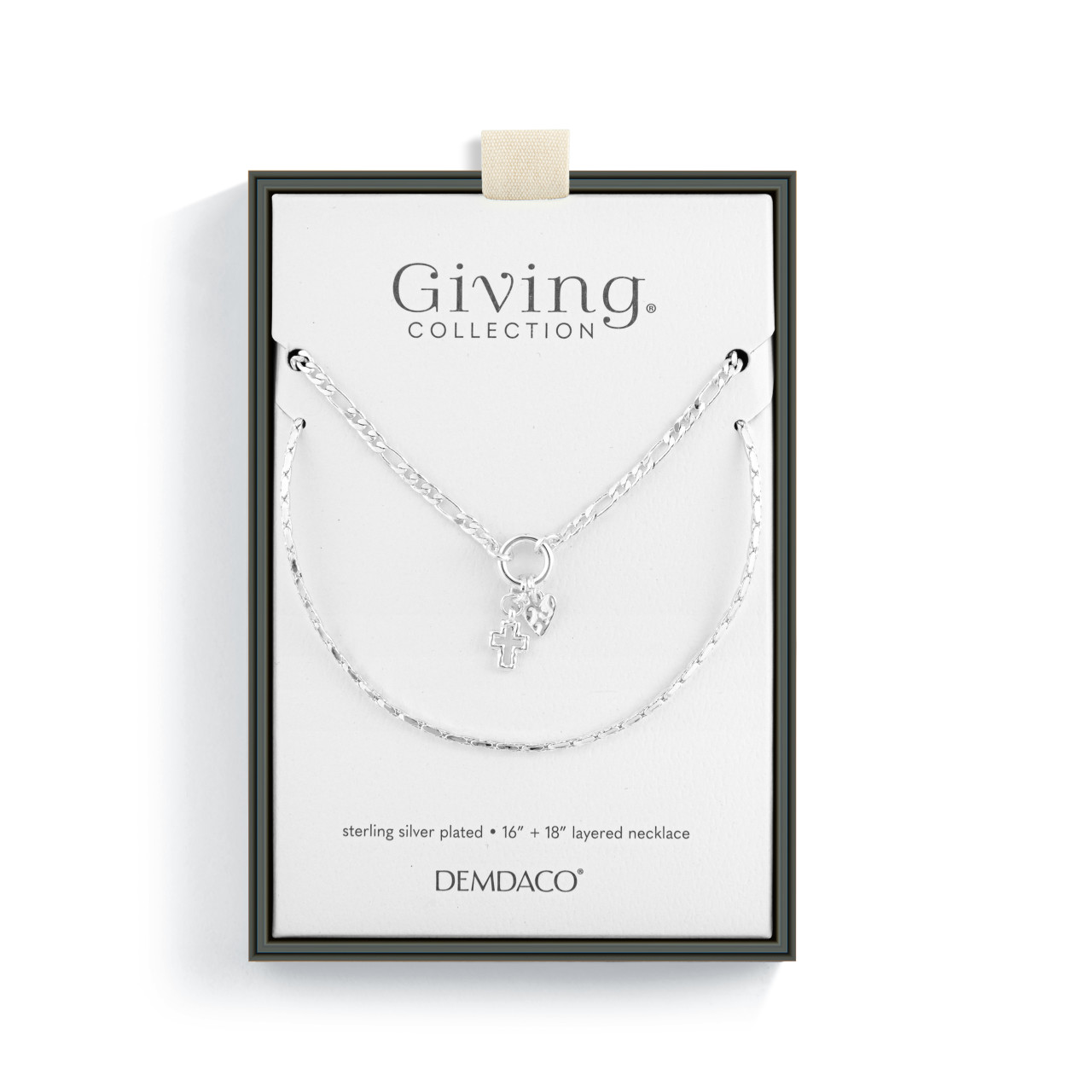 Double Heart Silver Charm Layered Necklace 16in thumbnail