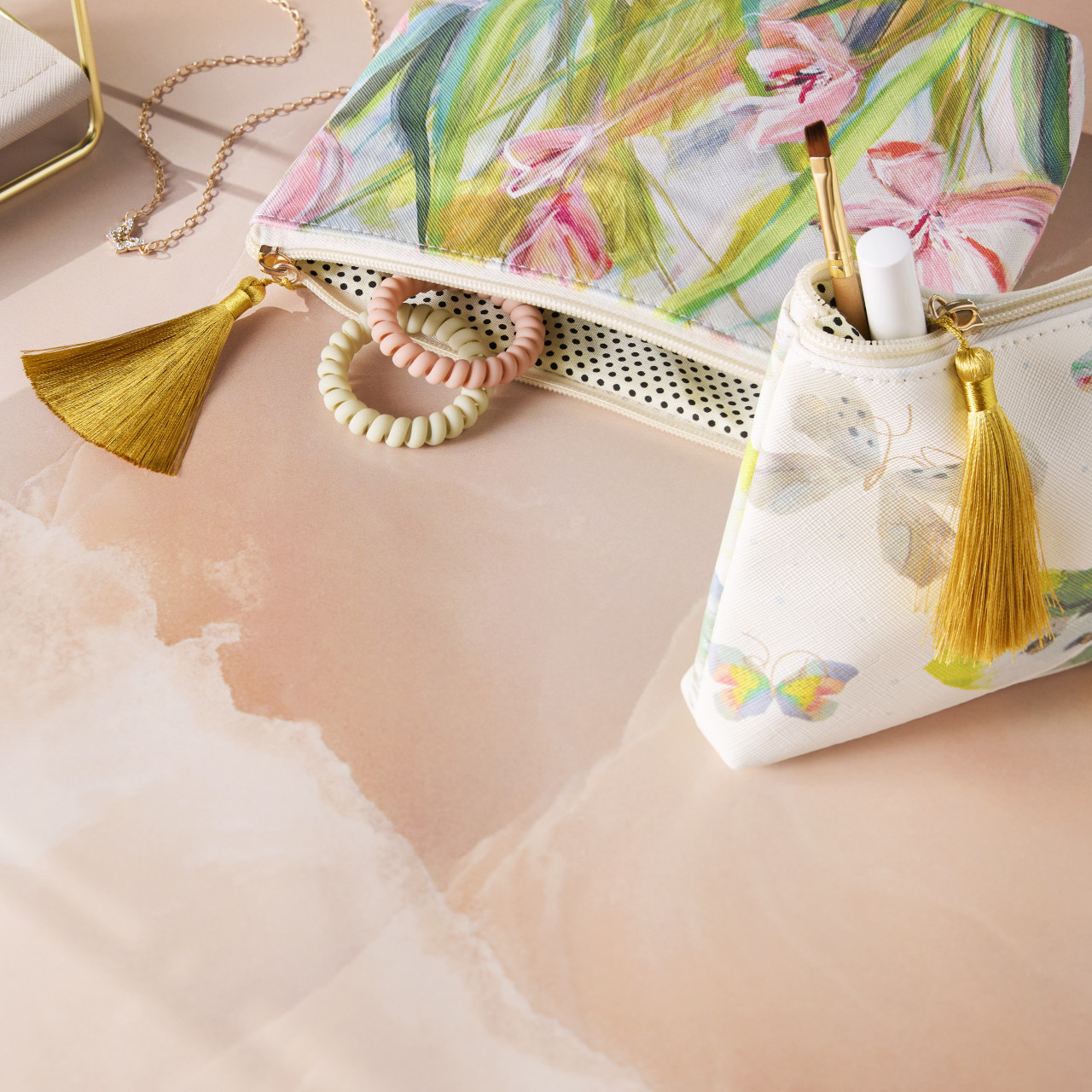 Floral + Butterfly Zip Pouch Set of 2 thumbnail