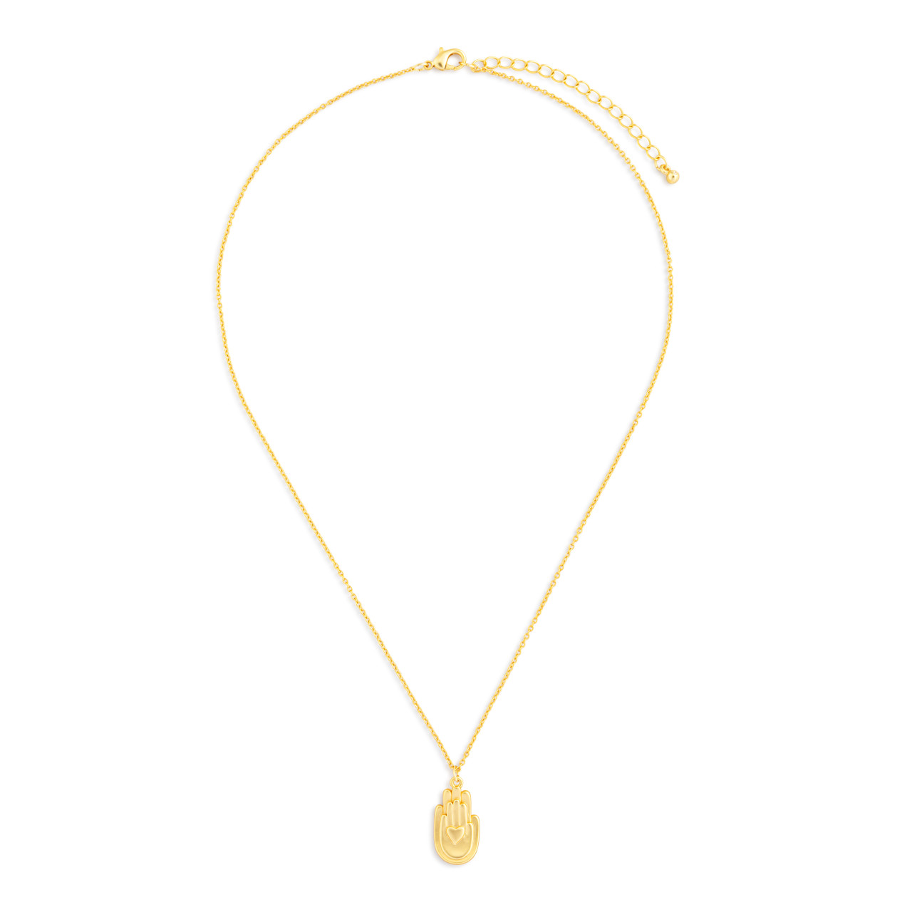 Gold Two Hands and Heart Necklace - 16in thumbnail