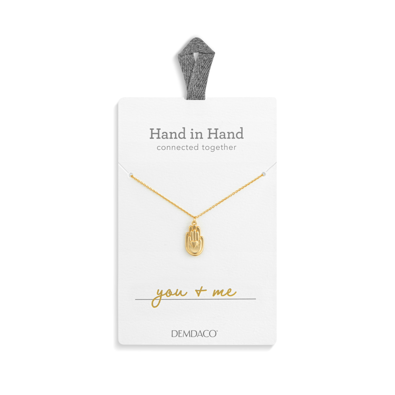 Gold Two Hands and Heart Necklace - 16in thumbnail