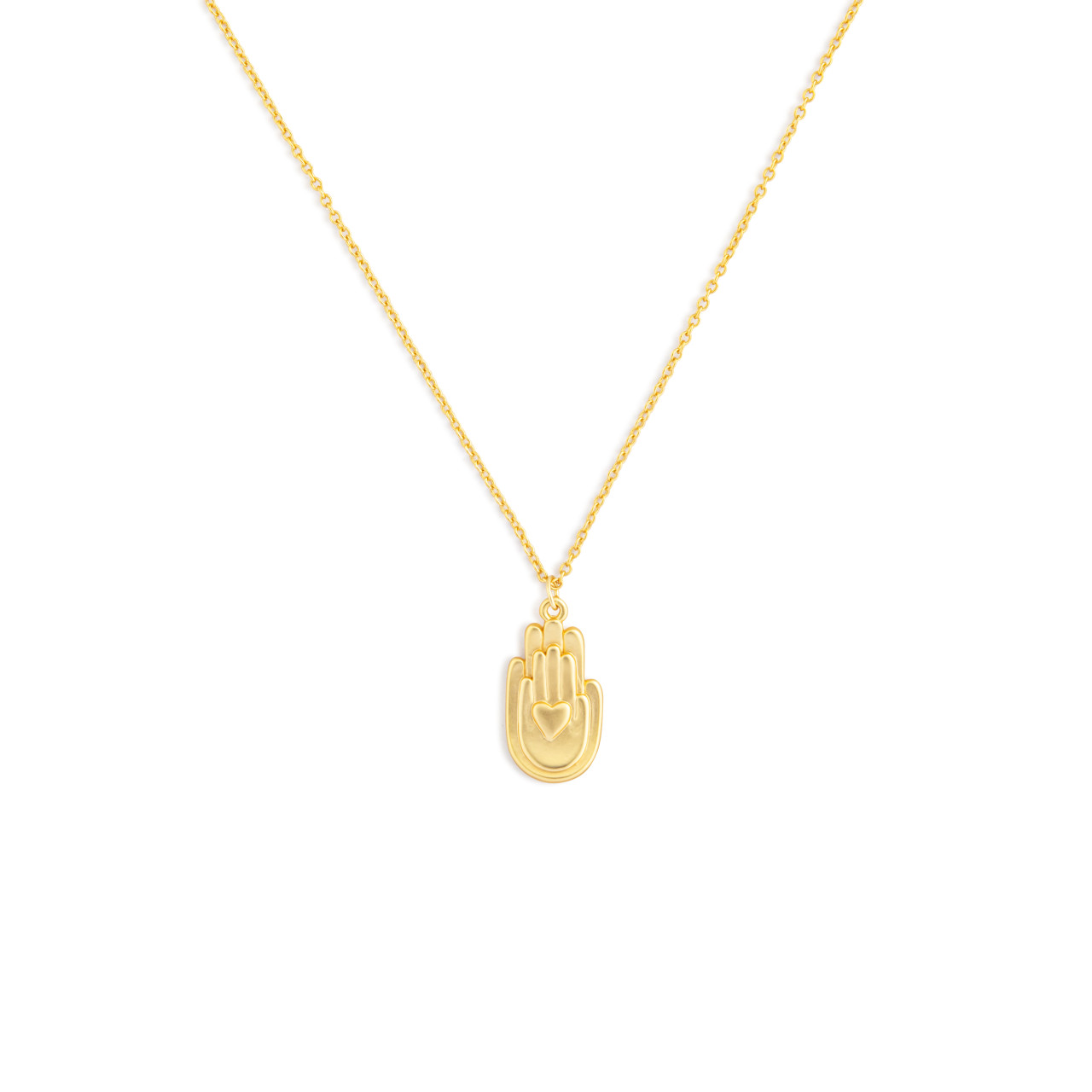 Gold Two Hands and Heart Necklace - 16in thumbnail