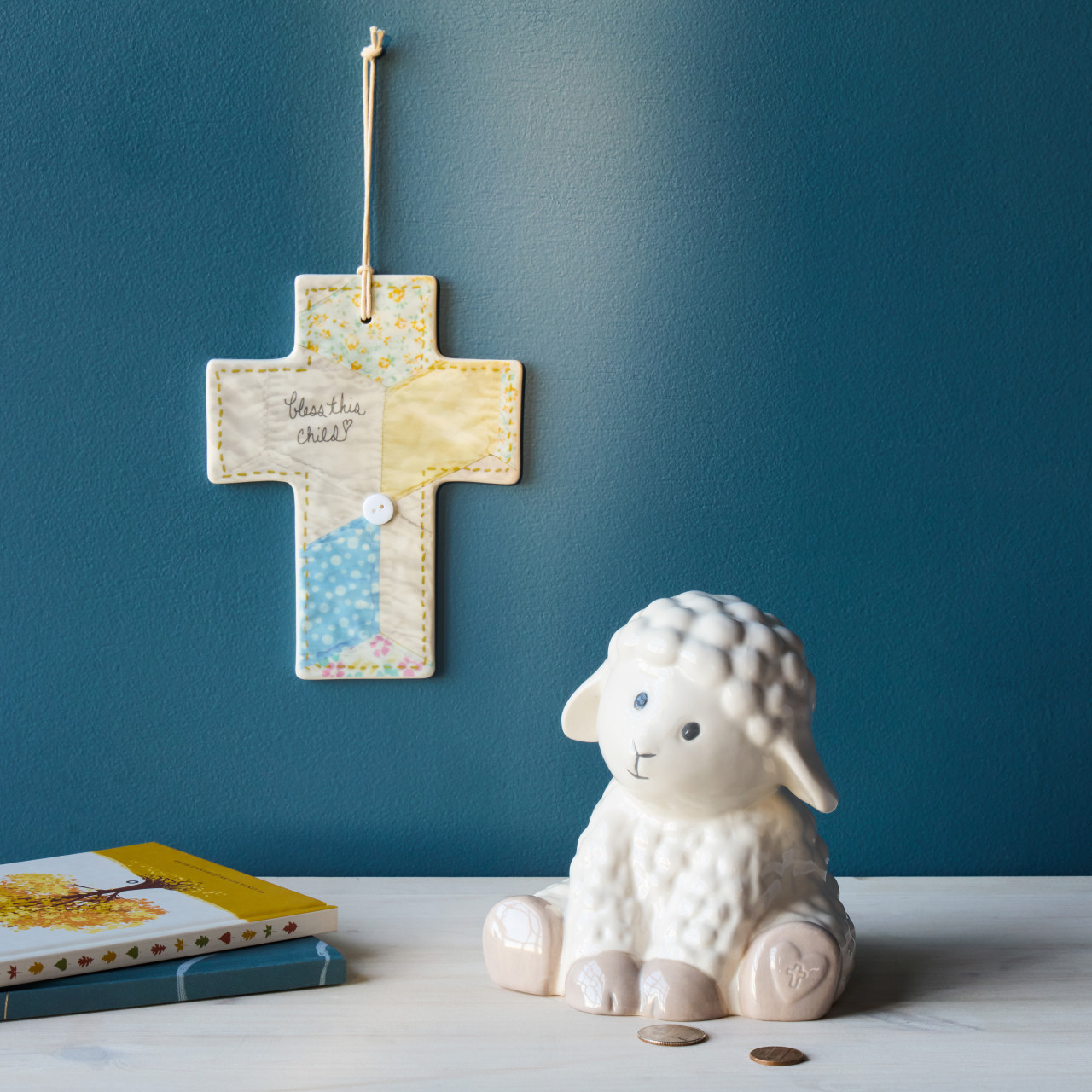 Ceramic Lamb Bank - 6x6.5x6in thumbnail