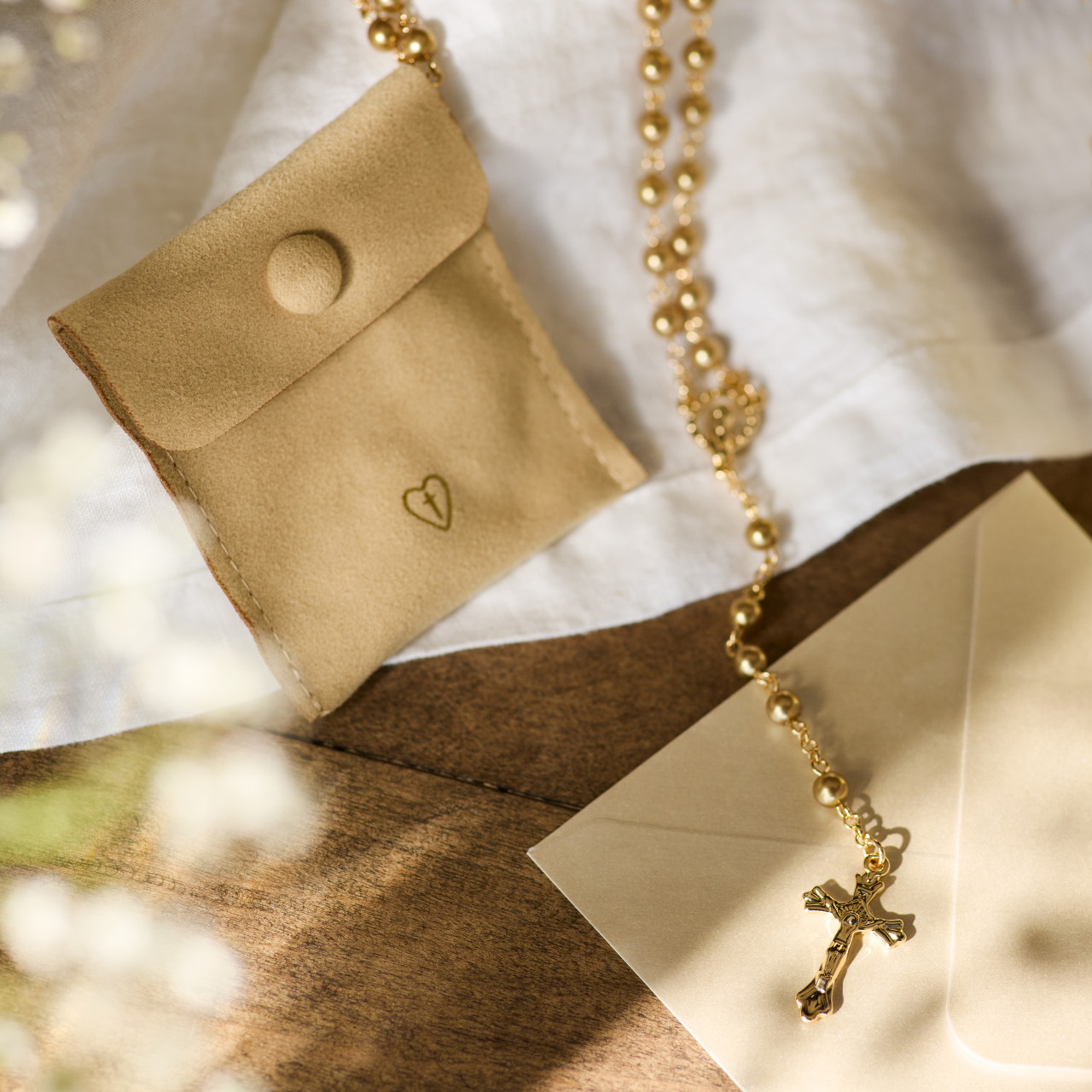 Gold Rosary + Pouch - 18in thumbnail