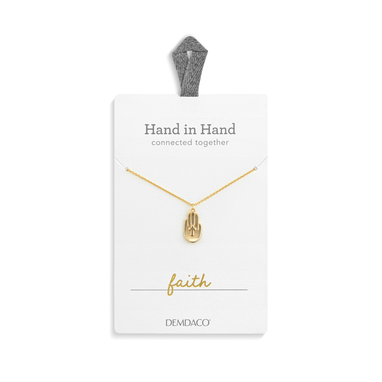 Gold Hand and Cross Necklace - 16in thumbnail