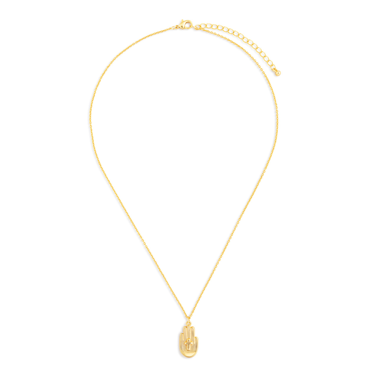 Gold Hand and Cross Necklace - 16in thumbnail