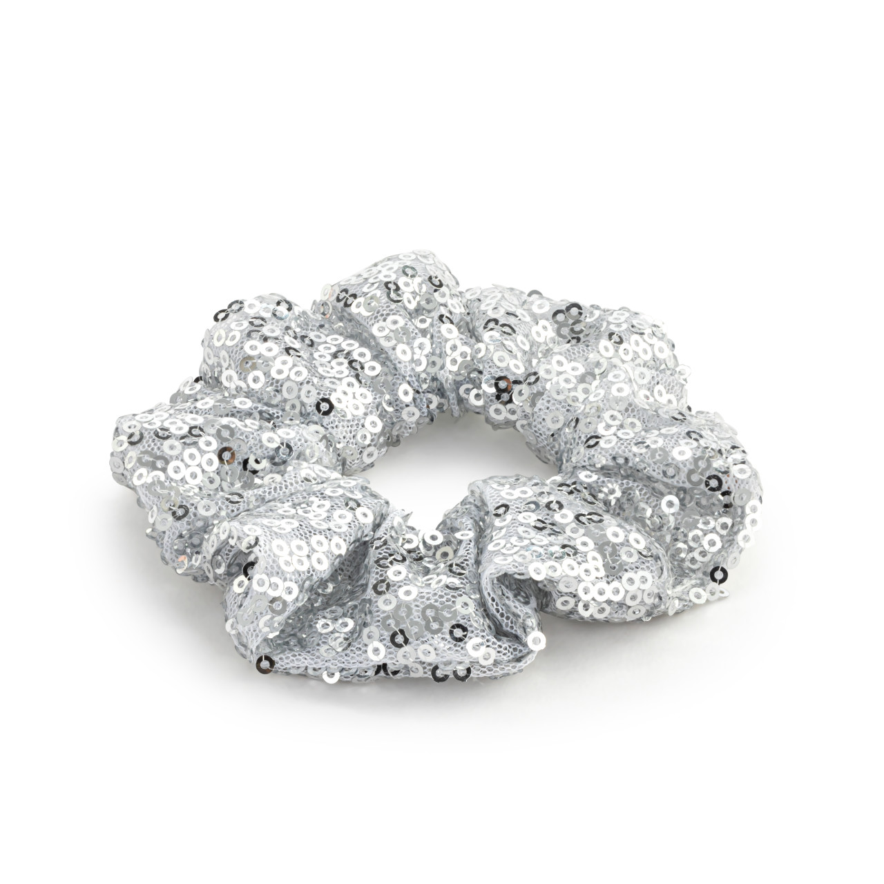 Silver Sequined Hair Scrunchie - 4in thumbnail