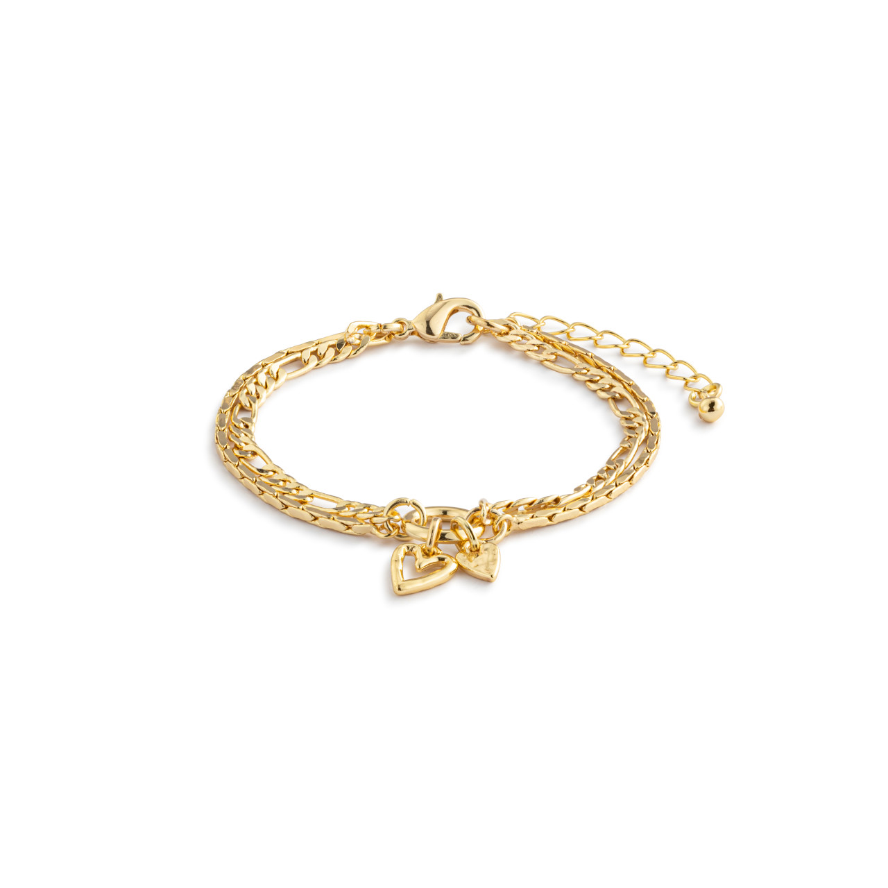 Double Heart Gold Charm Layered Bracelet - 6.5in thumbnail