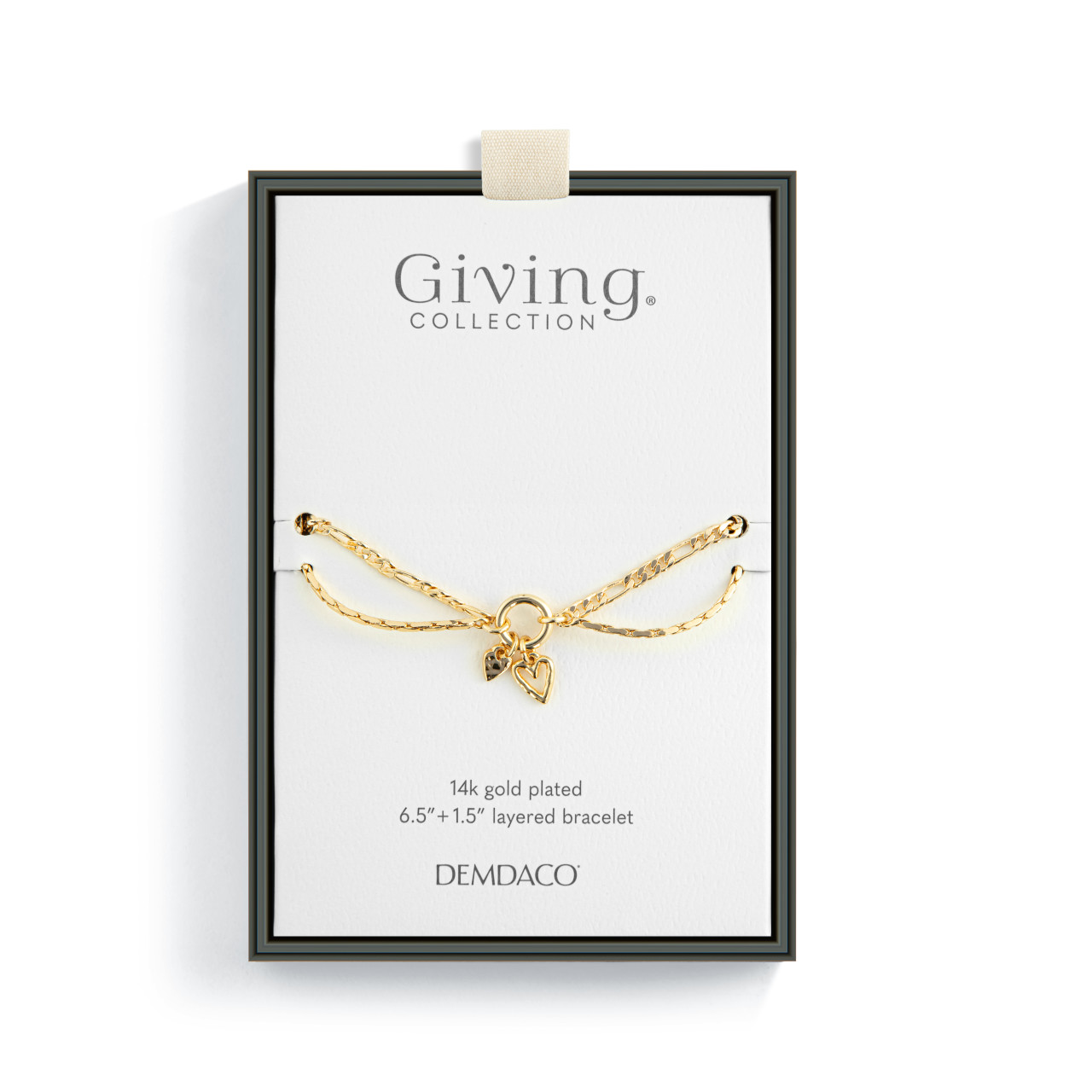 Double Heart Gold Charm Layered Bracelet - 6.5in thumbnail