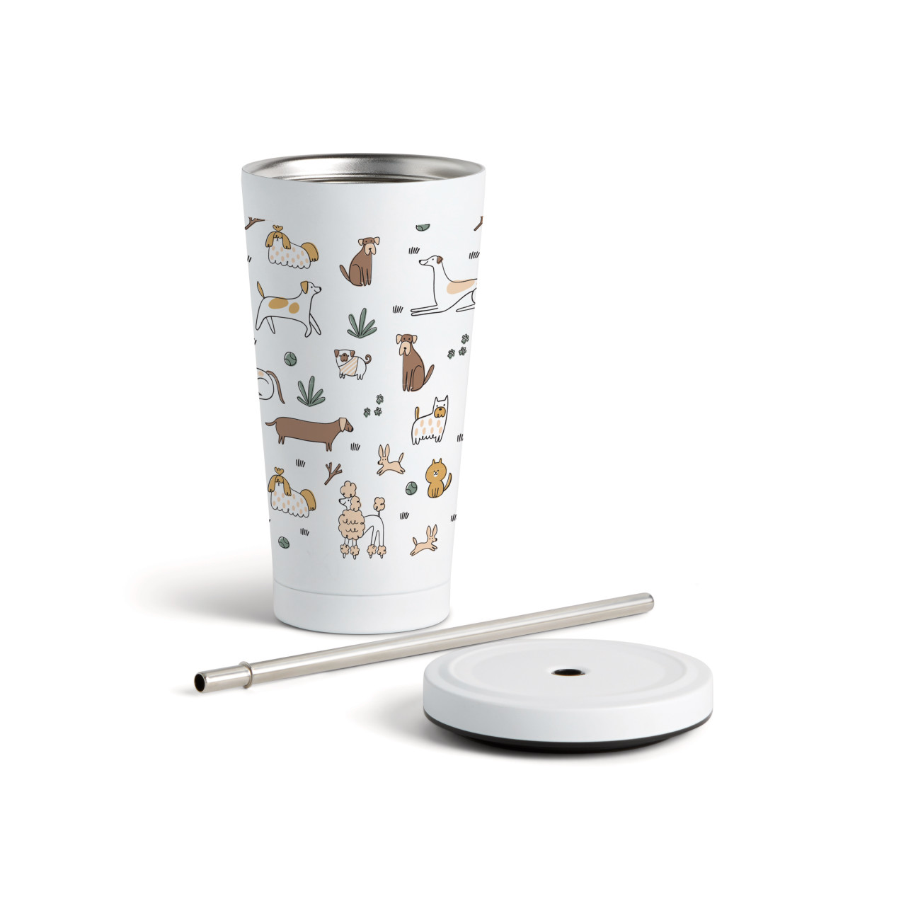 Dogs Tumbler with Straw - White 16oz thumbnail