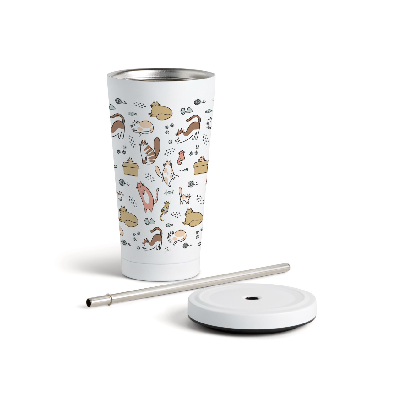 Cats Tumbler with Straw - White 16oz thumbnail