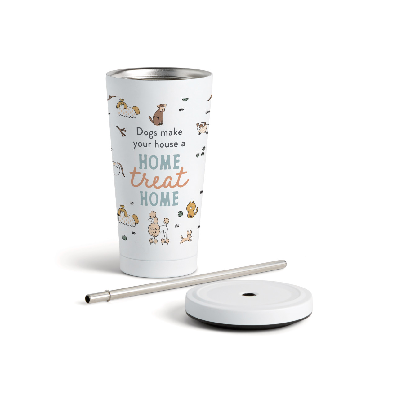 Treat Home Dog Tumbler with Straw - White 16oz thumbnail