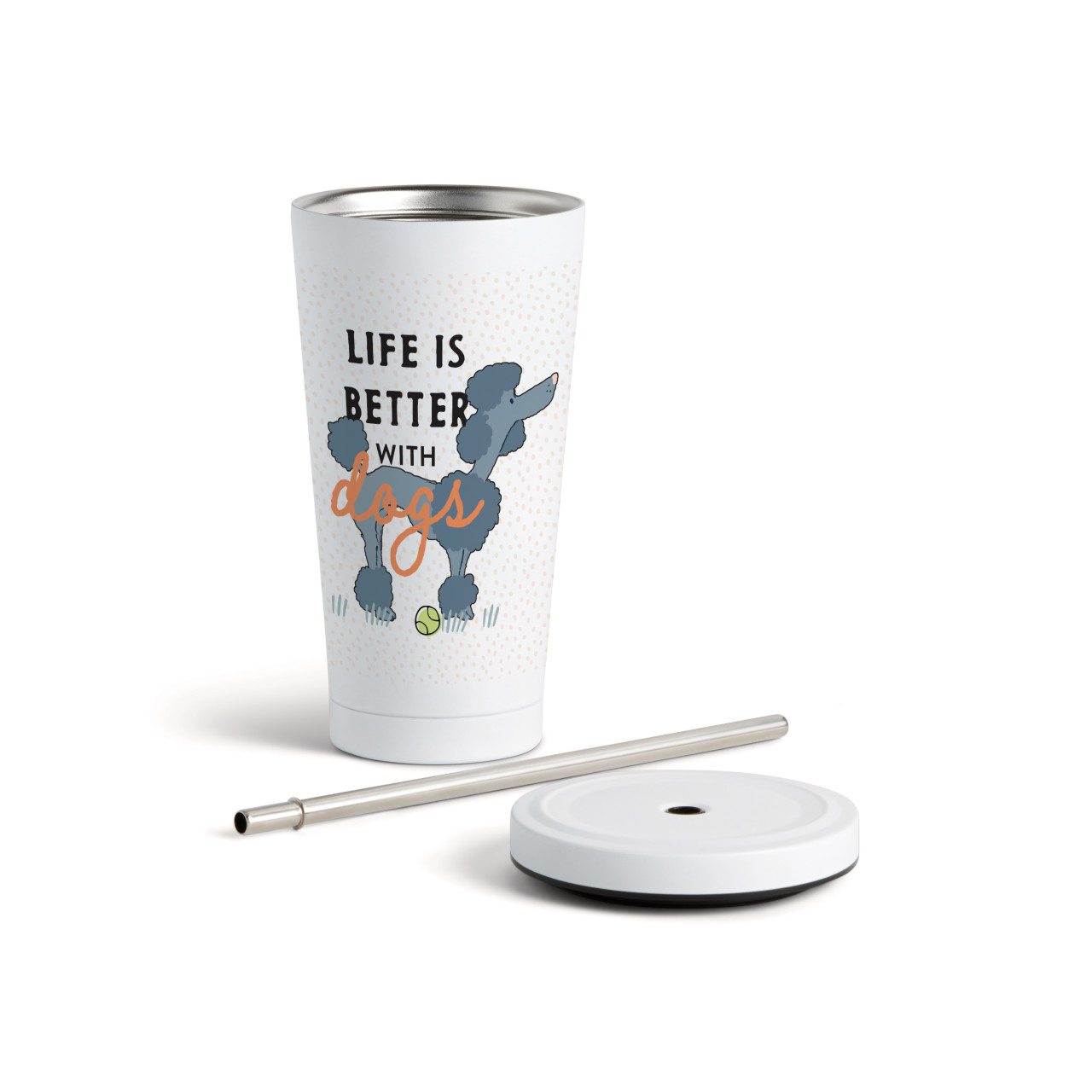 Poodle Dog Tumbler with Straw - White 16oz thumbnail