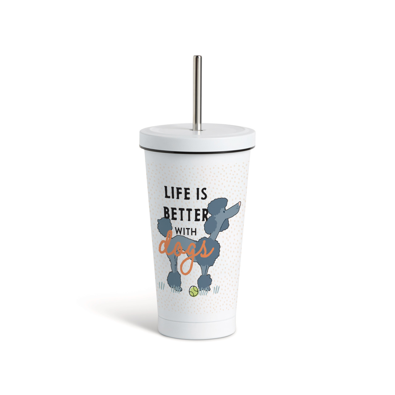Poodle Dog Tumbler with Straw - White 16oz thumbnail