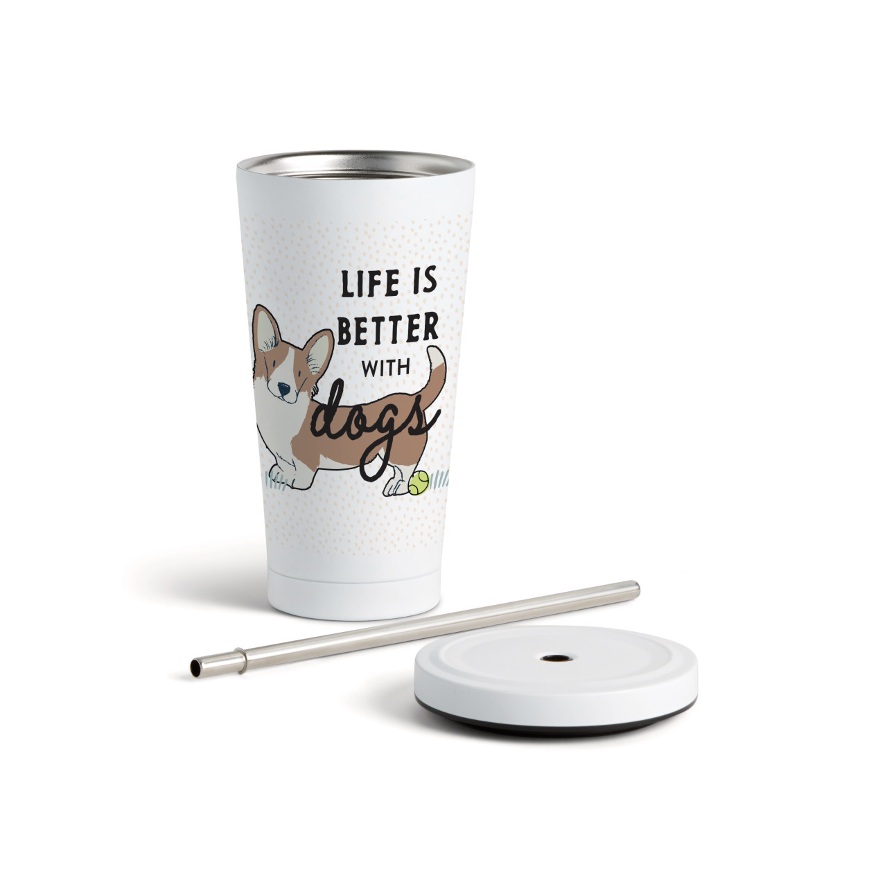 Corgi Dog Tumbler with Straw - White 16oz thumbnail