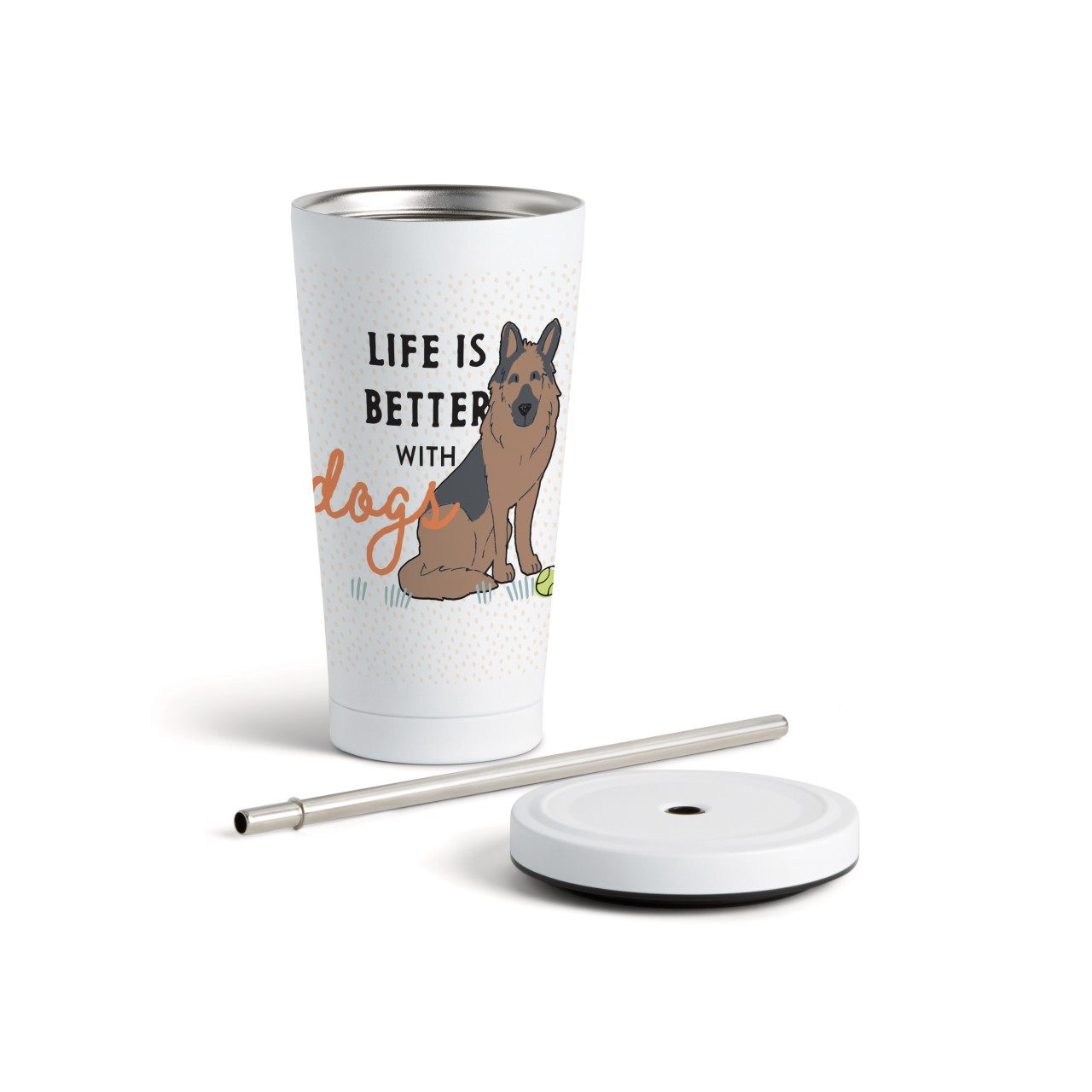 German Shepherd Dog Tumbler with Straw-White 16oz thumbnail