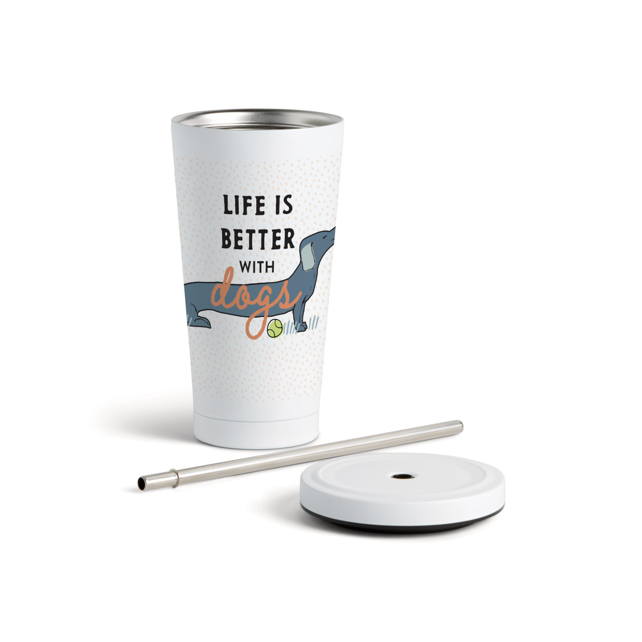 Dachshund Dog Tumbler with Straw - White 16oz thumbnail