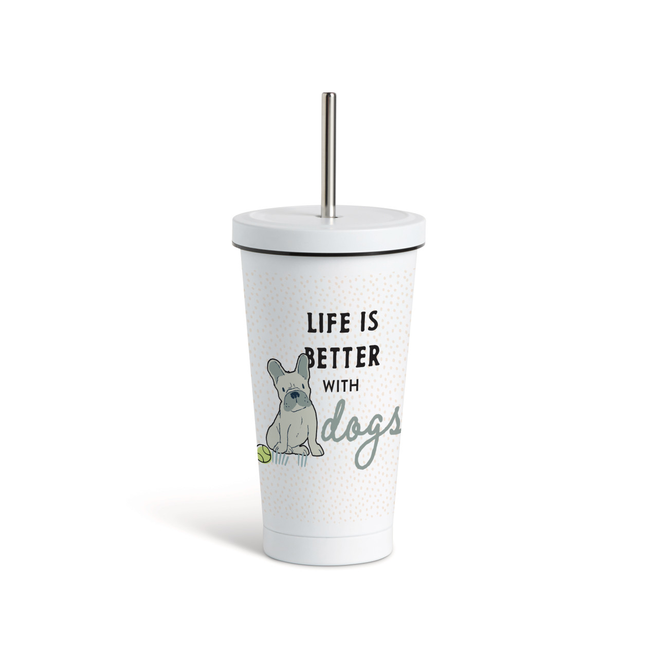 French Bulldog Dog Tumbler with Straw - White 16oz thumbnail