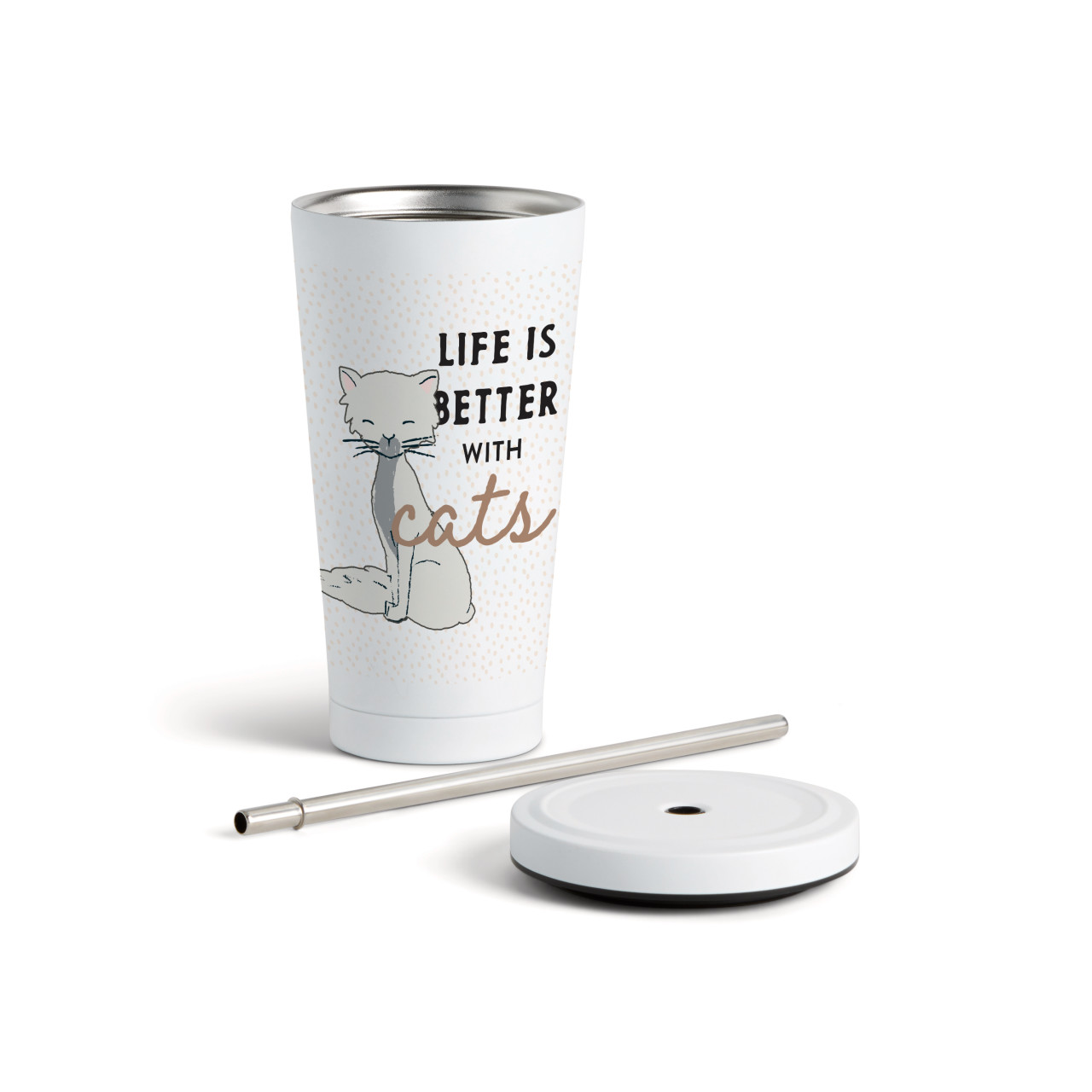 White Cat Tumbler with Straw - White 16oz thumbnail