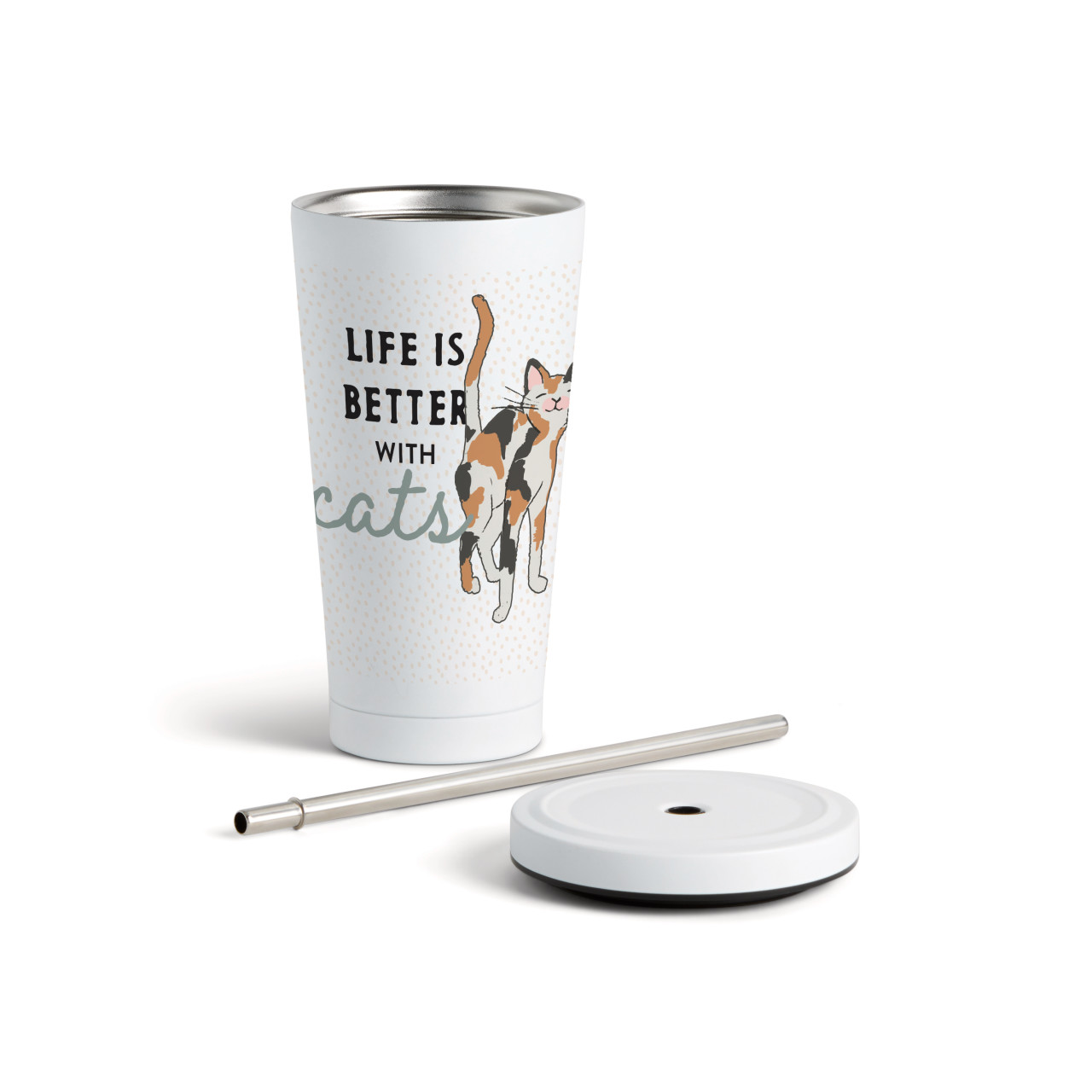 Calico Cat Tumbler with Straw - White 16oz thumbnail