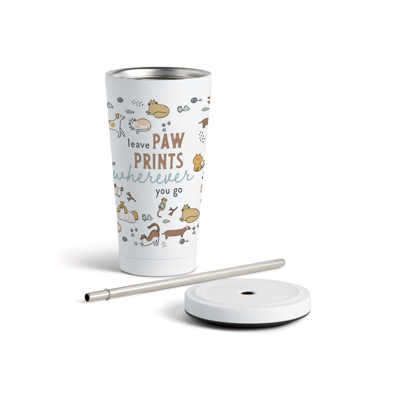 Leave Dog Tumbler with Straw - White 16oz thumbnail