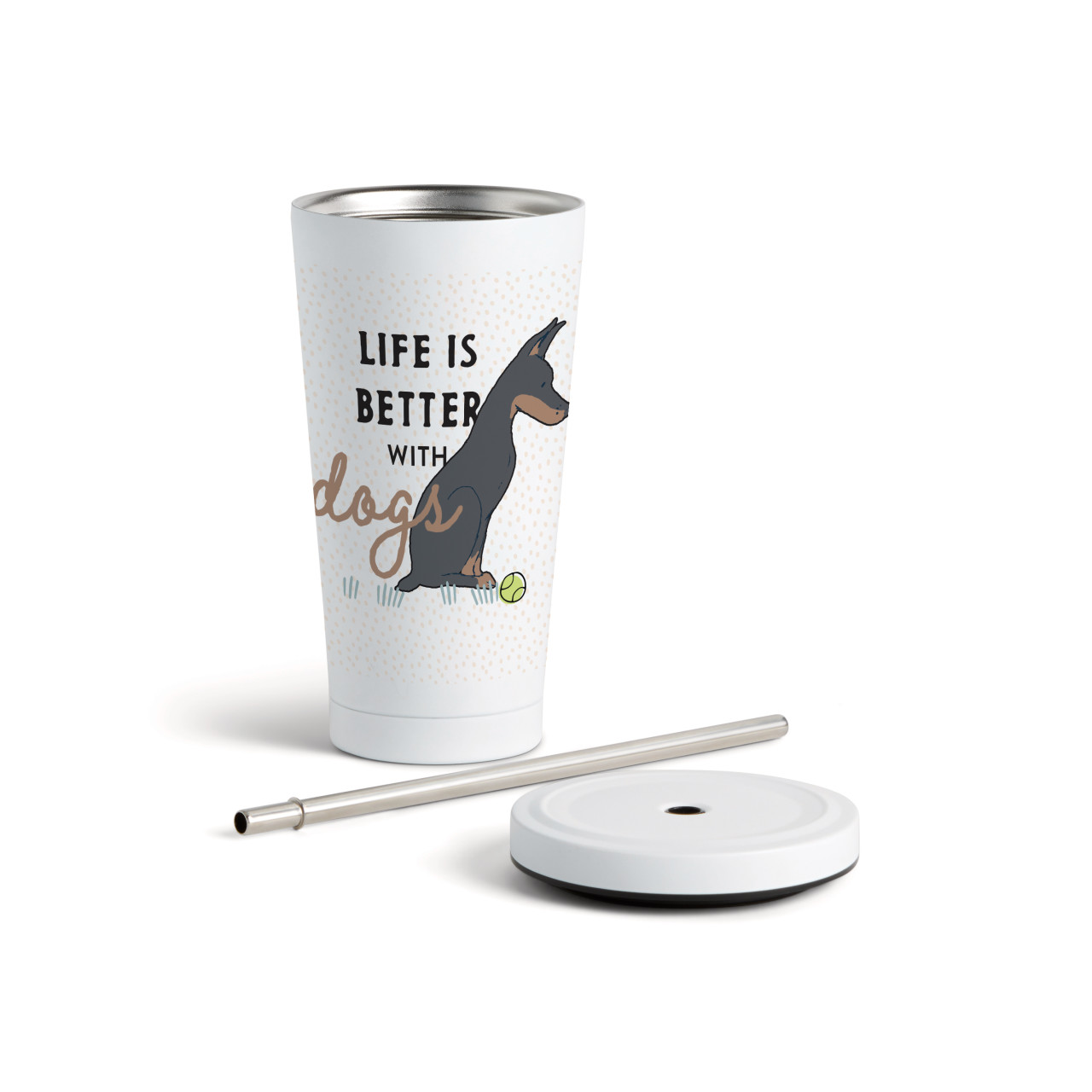 Dobermann Dog Tumbler with Straw - White 16oz thumbnail