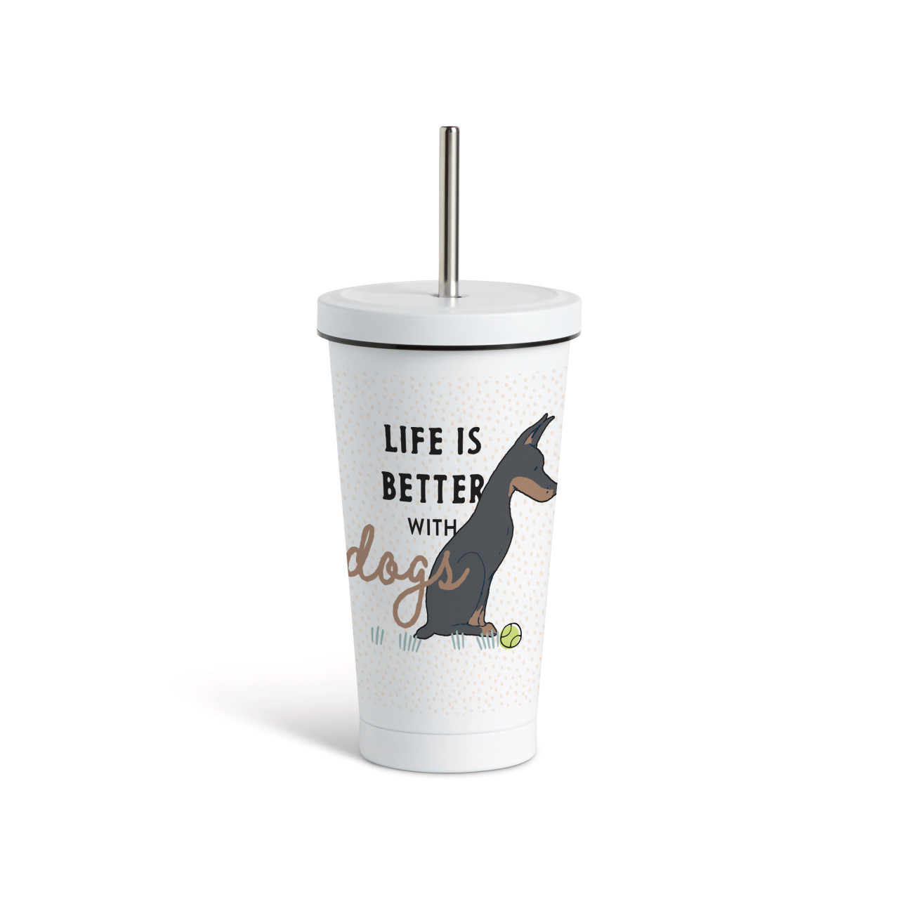 Dobermann Dog Tumbler with Straw - White 16oz thumbnail