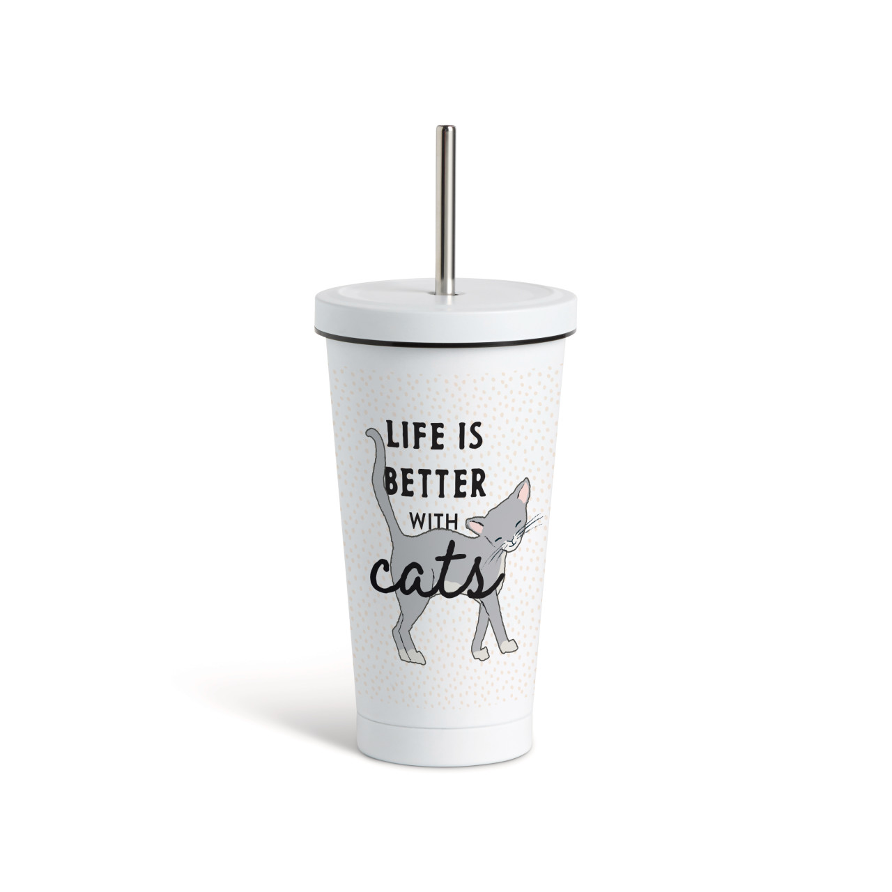 Gray Cat Tumbler with Straw - White 16oz thumbnail