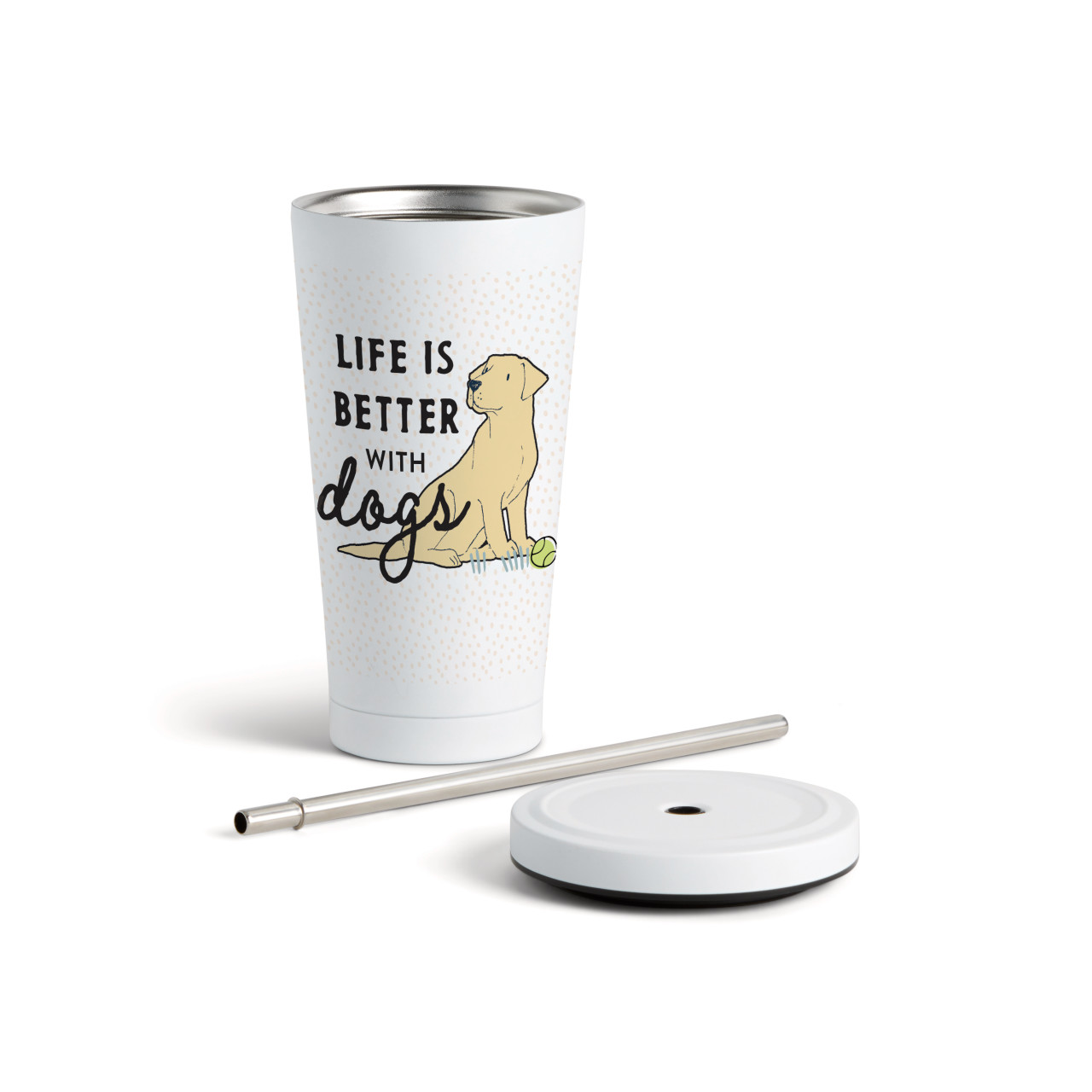 Yellow Labrador Dog Tumbler with Straw - White 16oz thumbnail