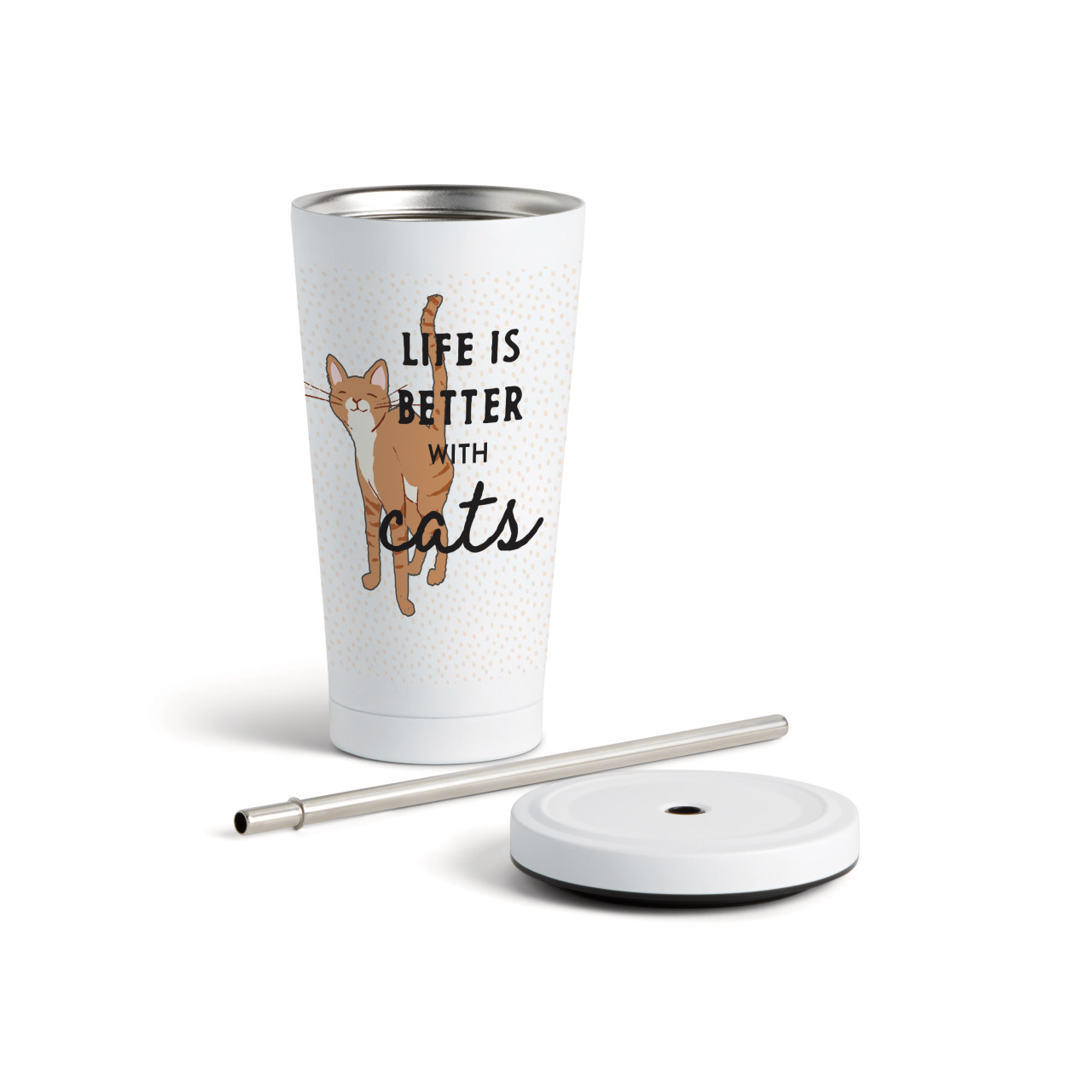 Tabby Cat Tumbler with Straw - White 16oz thumbnail