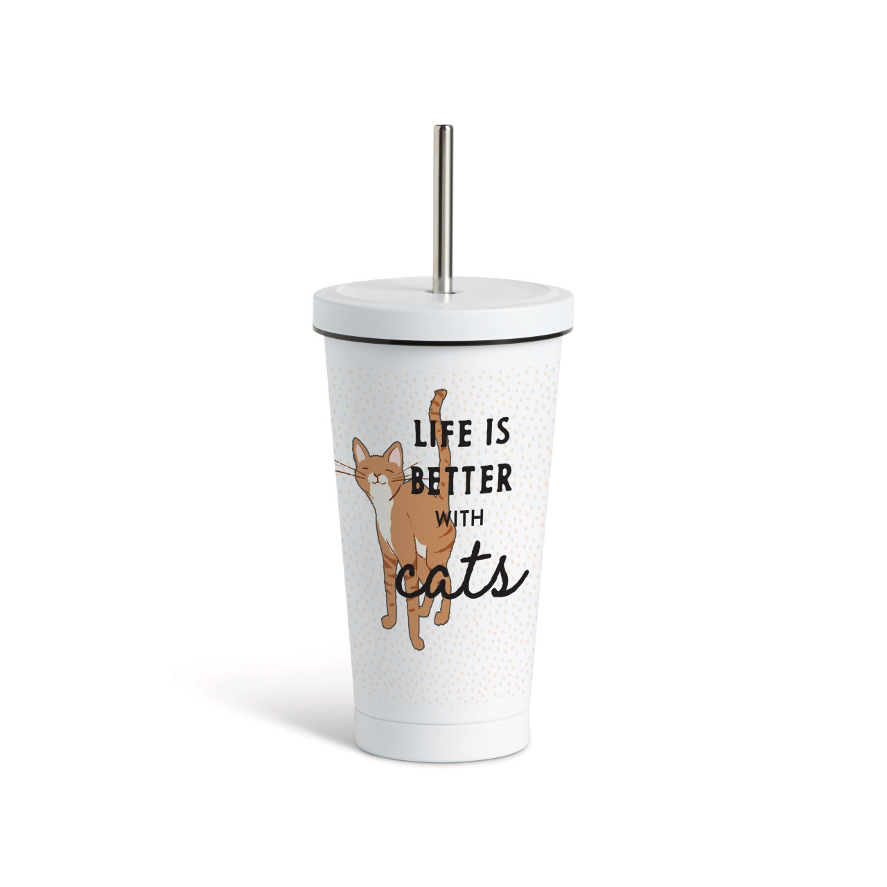 Tabby Cat Tumbler with Straw - White 16oz thumbnail