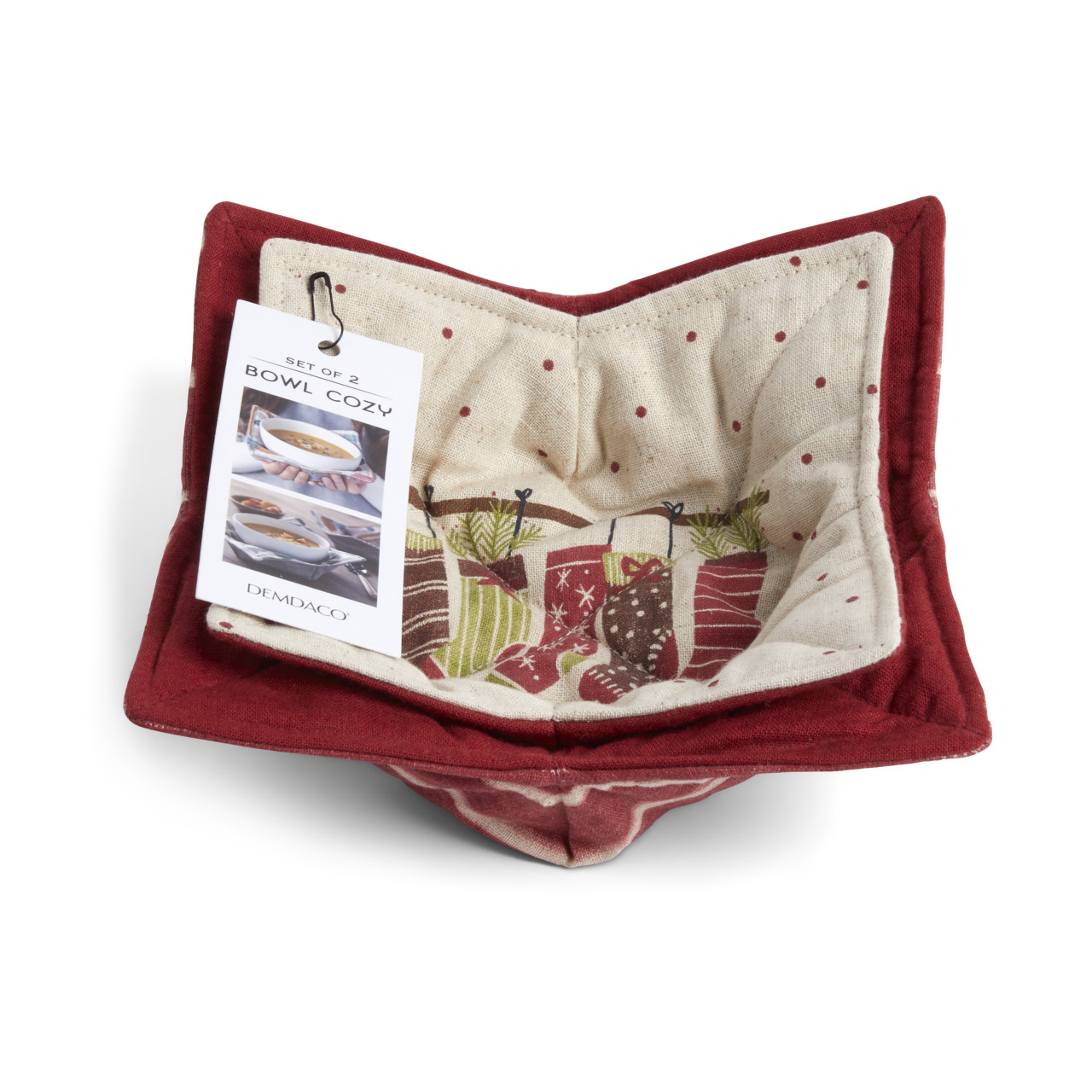 Merry Christmas Stockings Bowl Cozy - Set of 2 thumbnail
