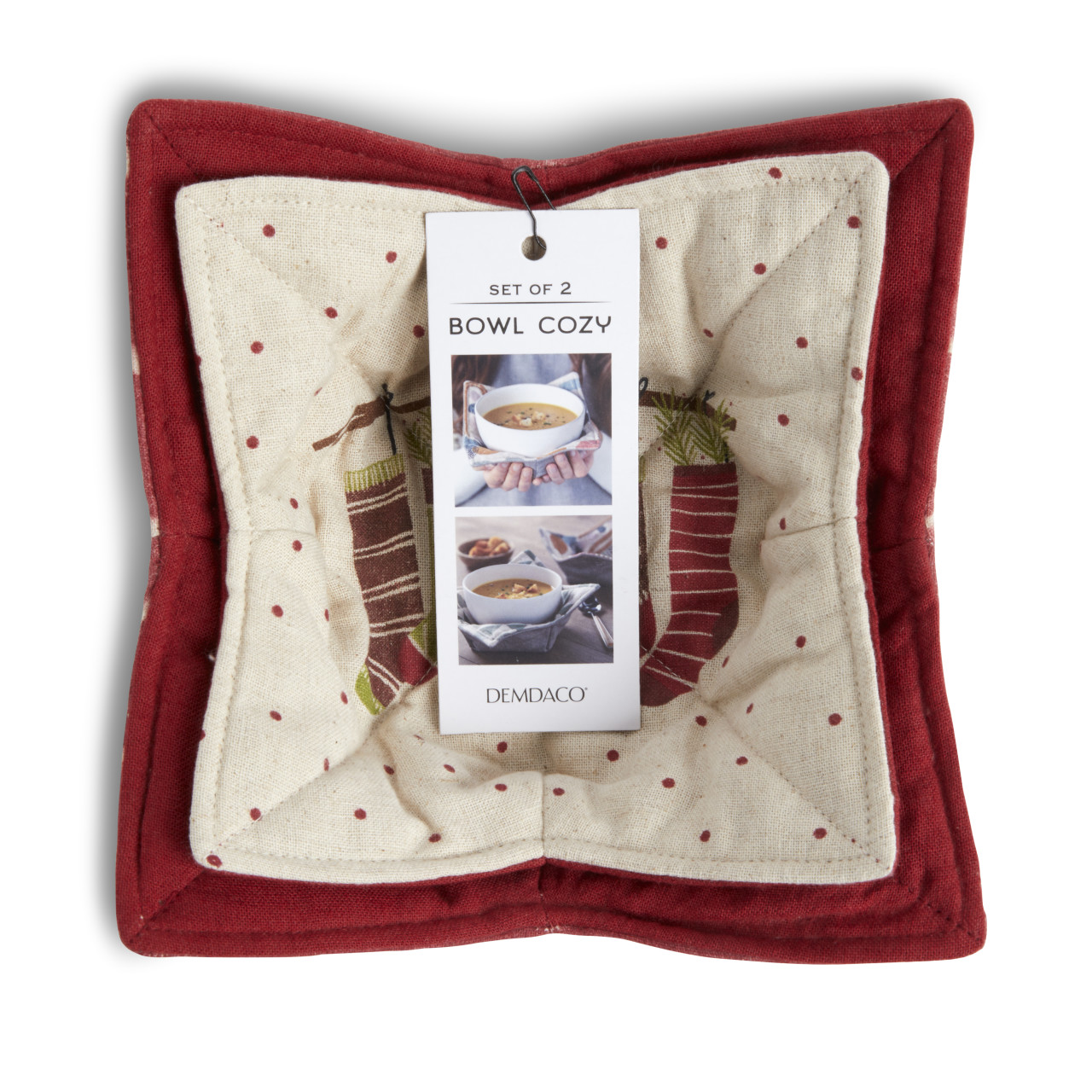 Merry Christmas Stockings Bowl Cozy - Set of 2 thumbnail