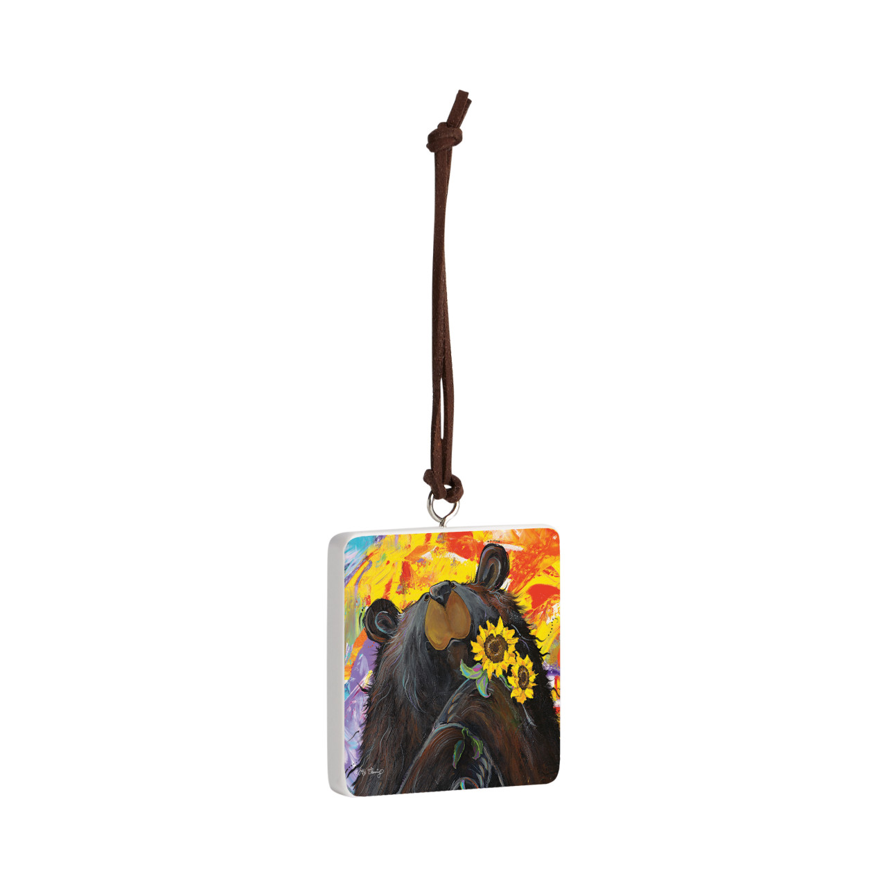 Sunflower Bear Ornament - Bone thumbnail