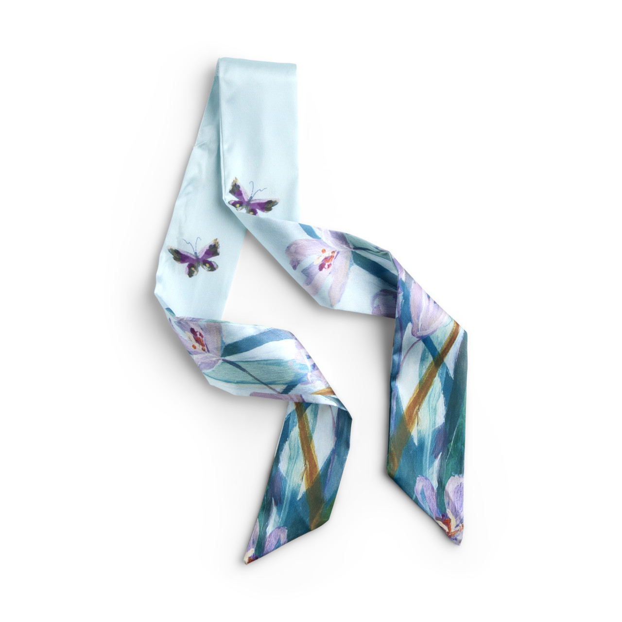 Blue Floral Skinny Tie Bag Scarf - 5x95cm thumbnail