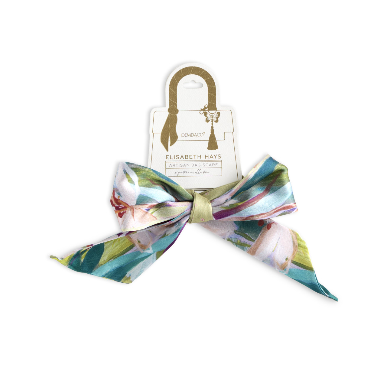 Green Floral Skinny Tie Bag Scarf - 5x95cm thumbnail