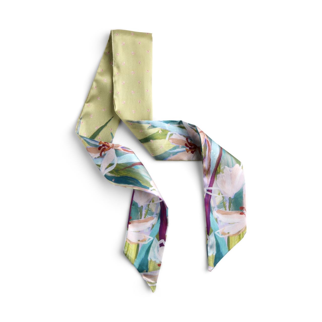 Green Floral Skinny Tie Bag Scarf - 5x95cm thumbnail