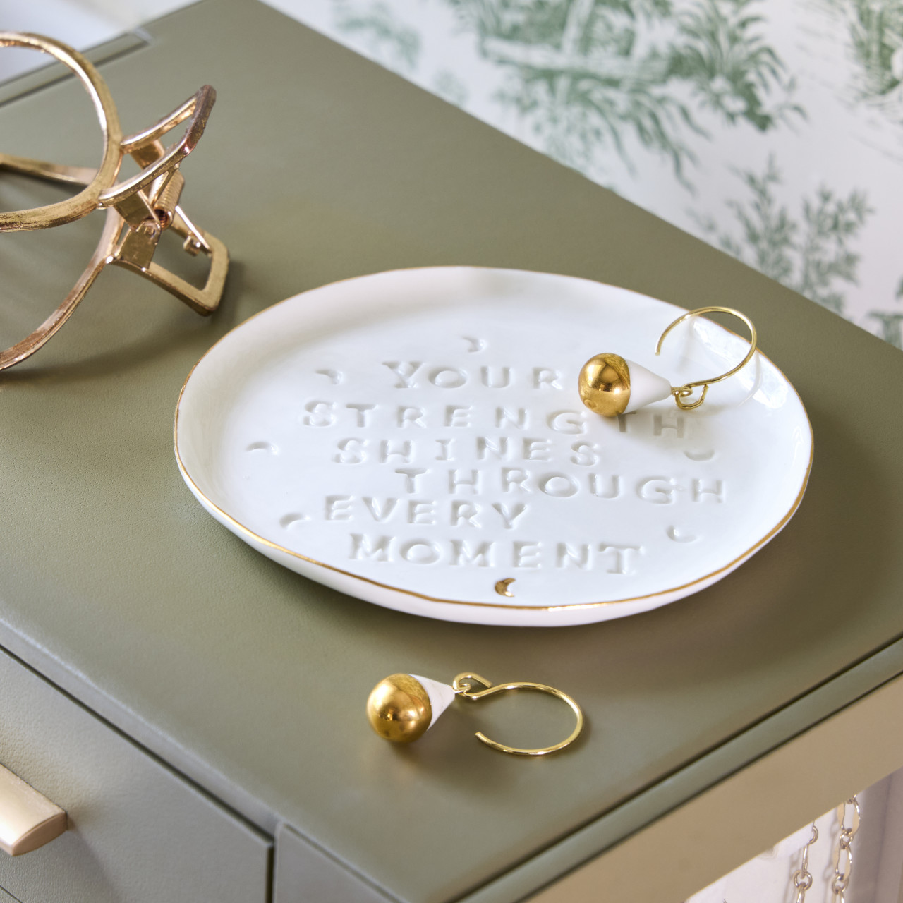 Strength Shines Earrings + Trinket Dish - Earrings 10mm, Dish 3.87in thumbnail