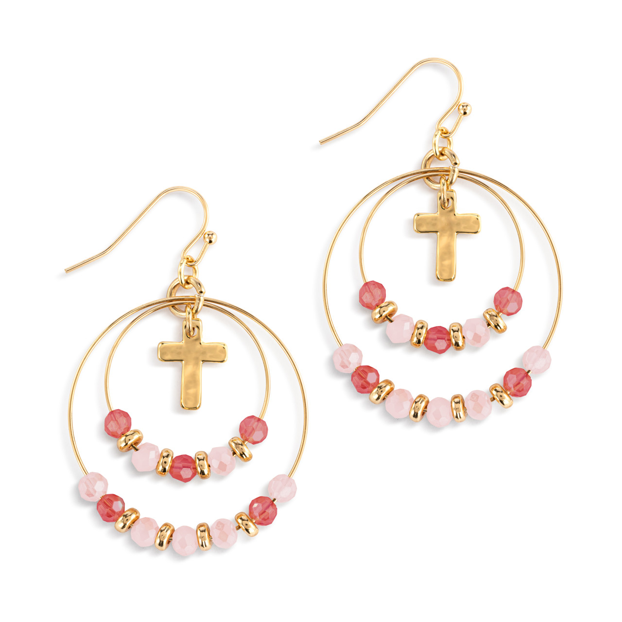 Blush Pink Beaded Prayer Earrings - 1.25in thumbnail