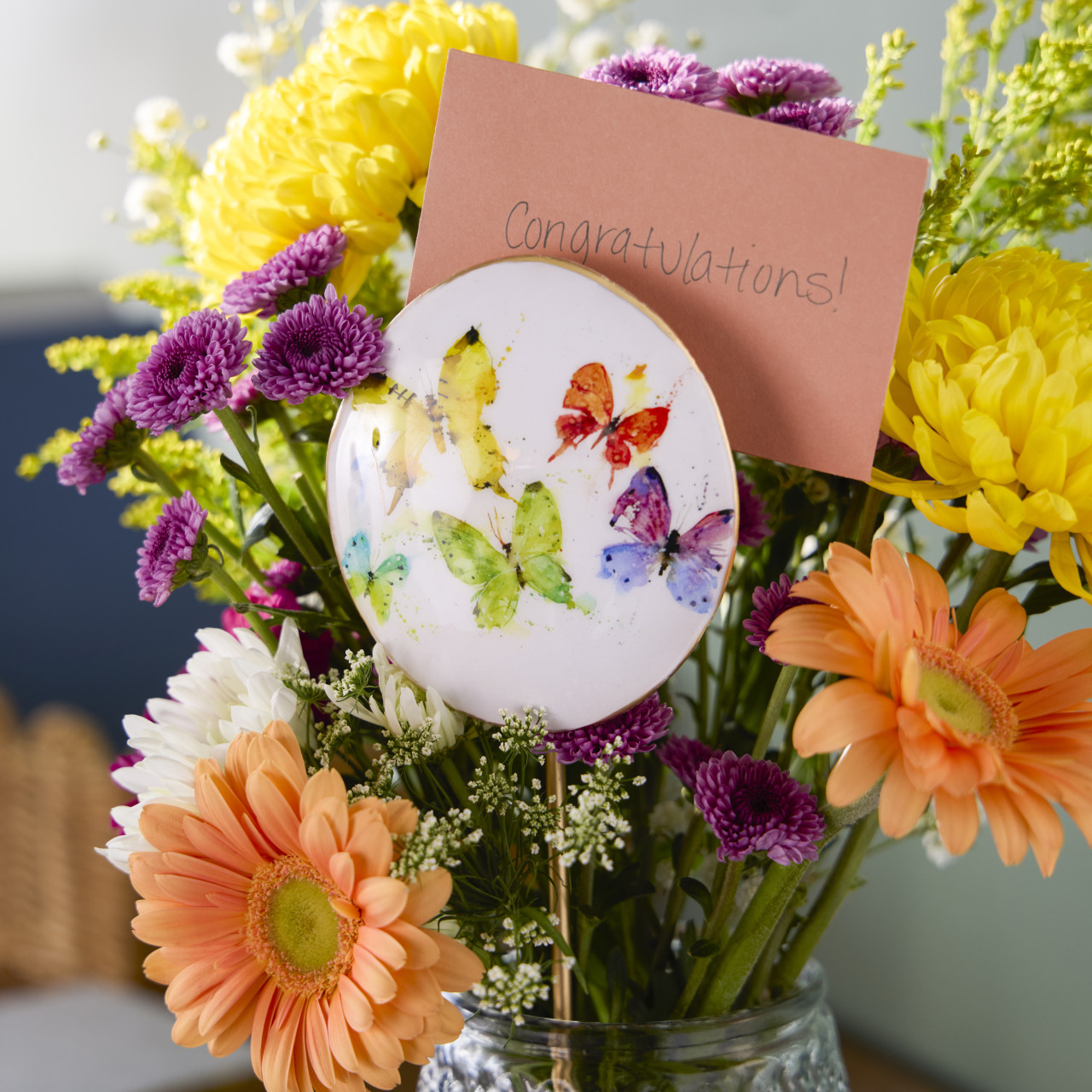 Flock of Butterflies Yellow Floral Pick 4" x 12" by Dean Crouser thumbnail