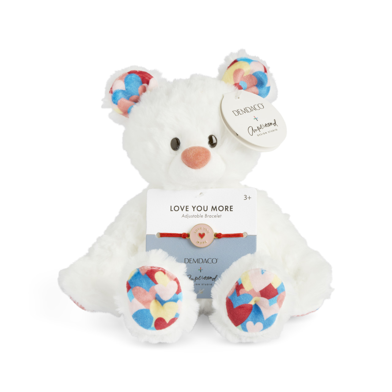 Love You More Heart White and Pink Stuffed Animal 6" + Jewelry by Ampersand Design Studio thumbnail