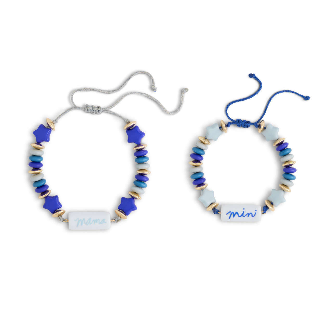 Set of 2 Boy Mama & Mini Blue Bracelets Small Adjustable 3" to 5", Large Adjustable 3" to 6" by Ampersand Design Studio thumbnail
