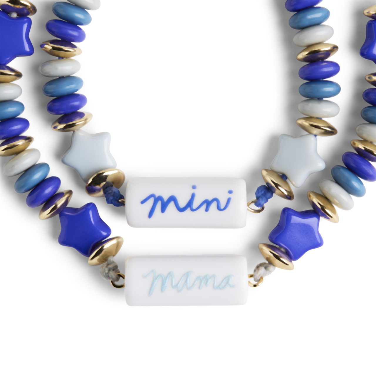 Set of 2 Boy Mama & Mini Blue Bracelets Small Adjustable 3" to 5", Large Adjustable 3" to 6" by Ampersand Design Studio thumbnail